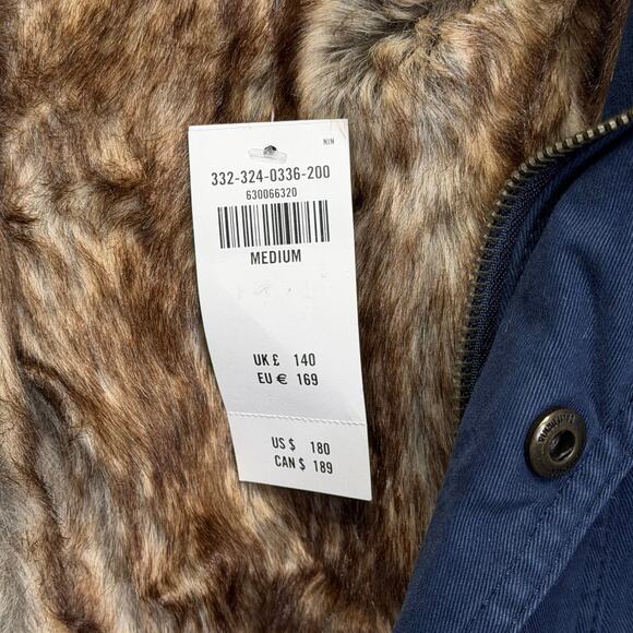 HOLLISTER Faux Fur Lined Twill Parka Coat Blue Men’s M Epic Flex Heritage NEW - Picture 13 of 14